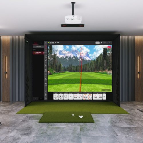 Uneekor EYE XO2 SIG12 Golf Simulator Package with Fairway series 5x5 golf mat.