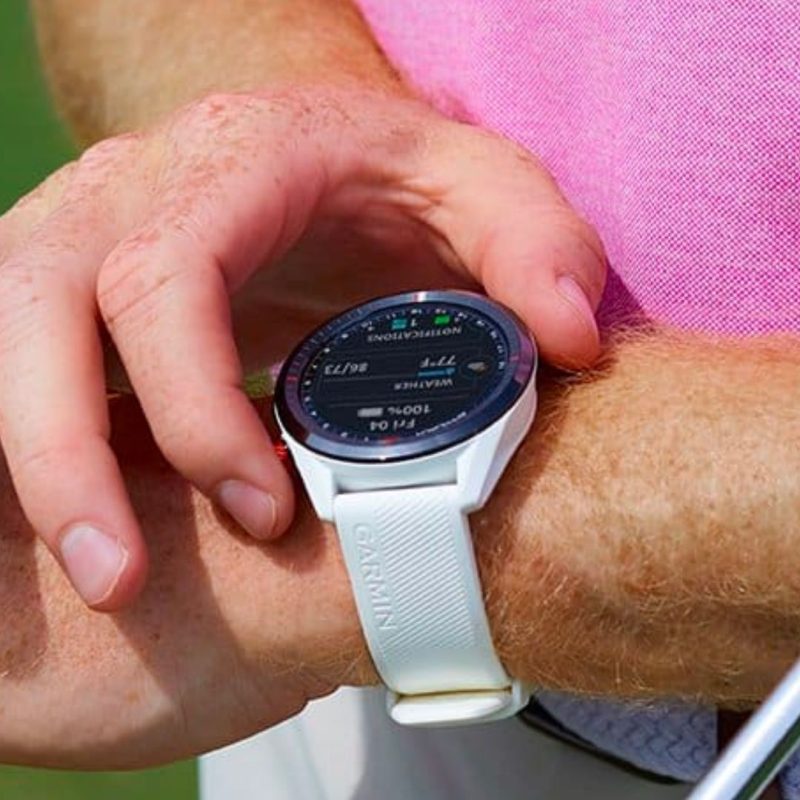 Garmin Approach S62 golf watch white on wrist