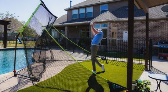 SIGPRO Golf Net with golfer outside hitting into net