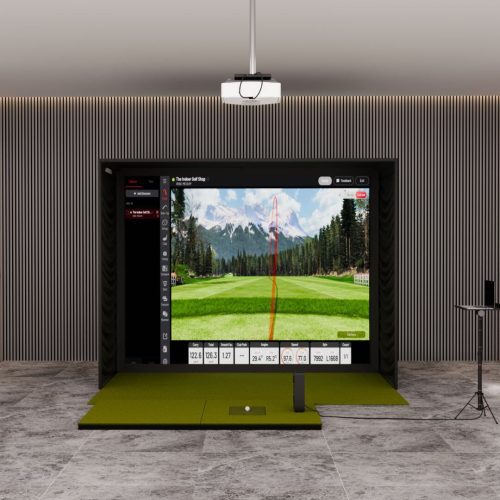 Uneekor EYE MINI Lite SIG10 with SIGPRO Softy 4' x 7' Golf Mat & laptop