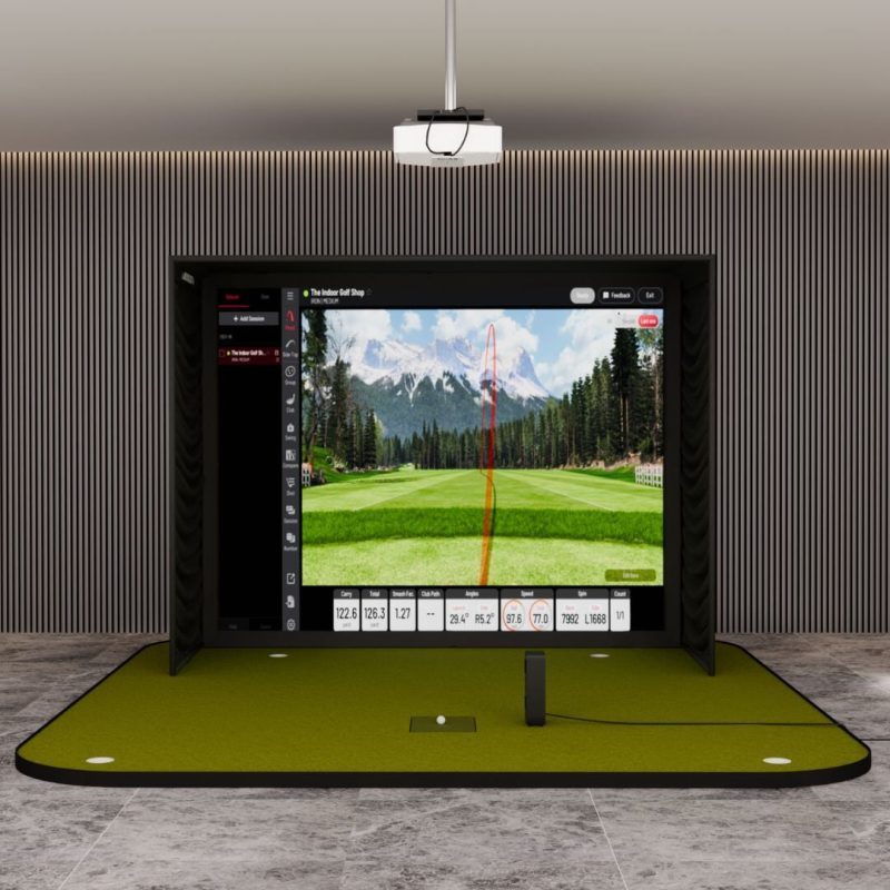 Uneekor EYE MINI Lite SIG10 with golf simulator flooring .& laptop