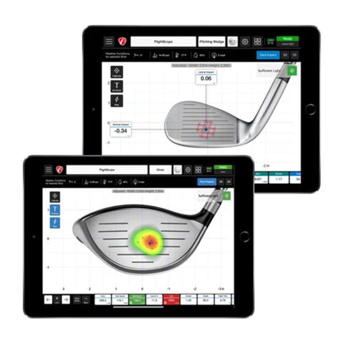 2 iPads showing face impact location data for the MEVO+ pro package